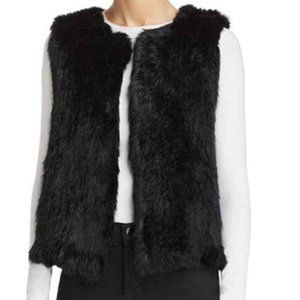 525 America Luxe Women Rabbit Fur Open Front Vest Black Size Medium